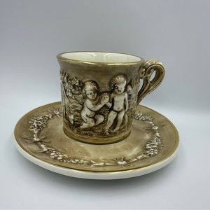 Vintage R. Capodimonte Porcelain Cherub Demitasse Cup and Saucer -Made in Italy